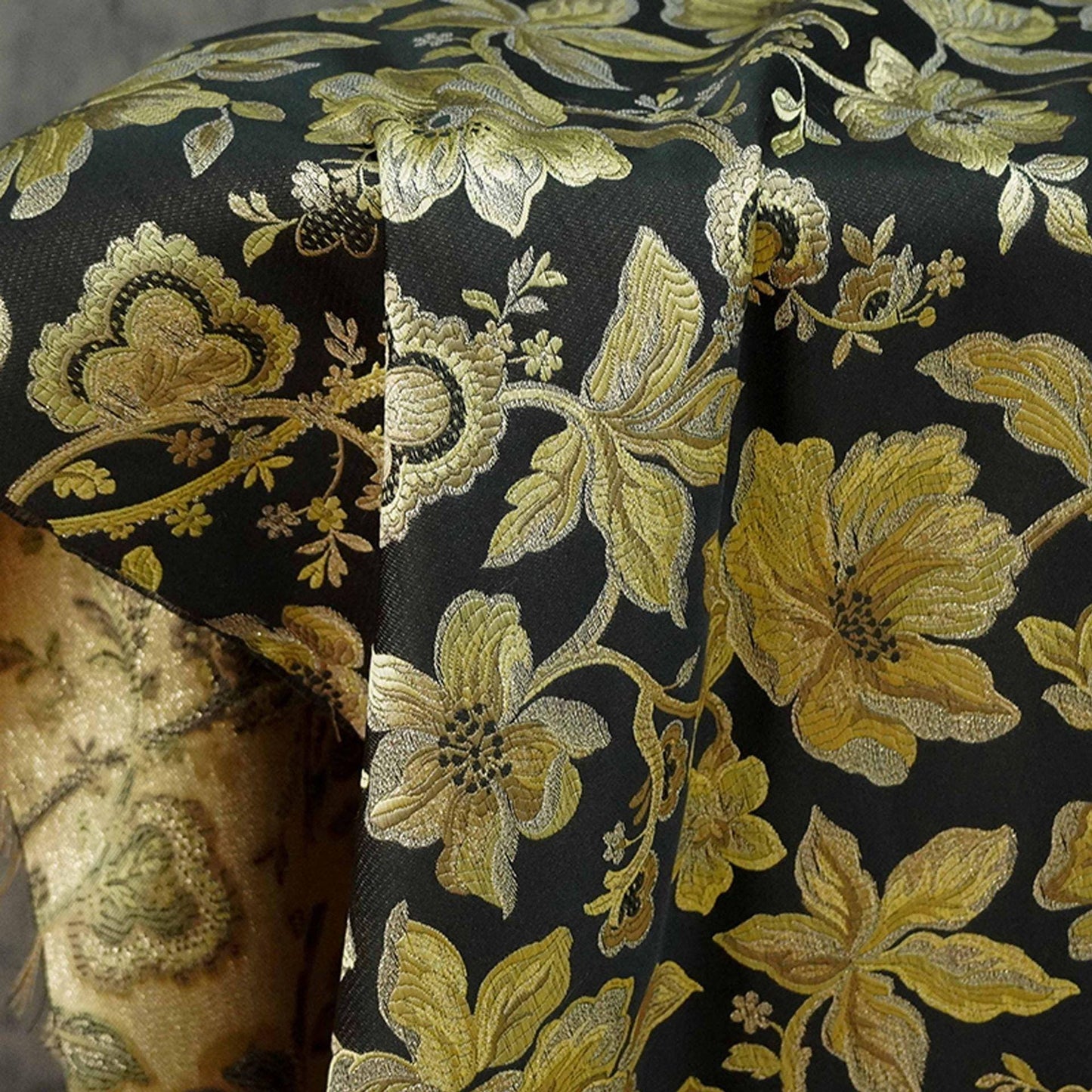 Gold Thread Jacquard Fabric: Vintage Palace Floral, 60"W - By The Meter