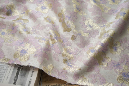 Metallic Floral Jacquard Fabric: Bronzing Gold Thread, 57" Wide