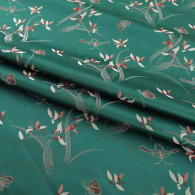 Orchid Butterfly Brocade Satin Fabric: 59" Wide Chinese Style