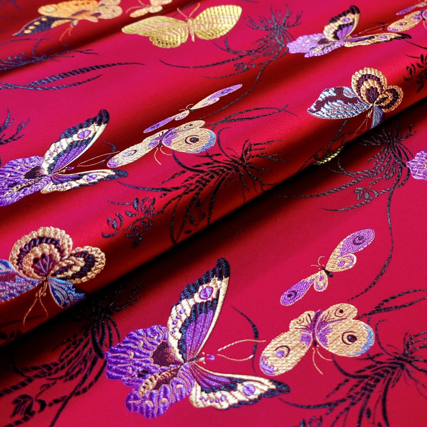 Butterfly Brocade Fabric: Rayon Satin Damask, 45" Wide - By The Meter