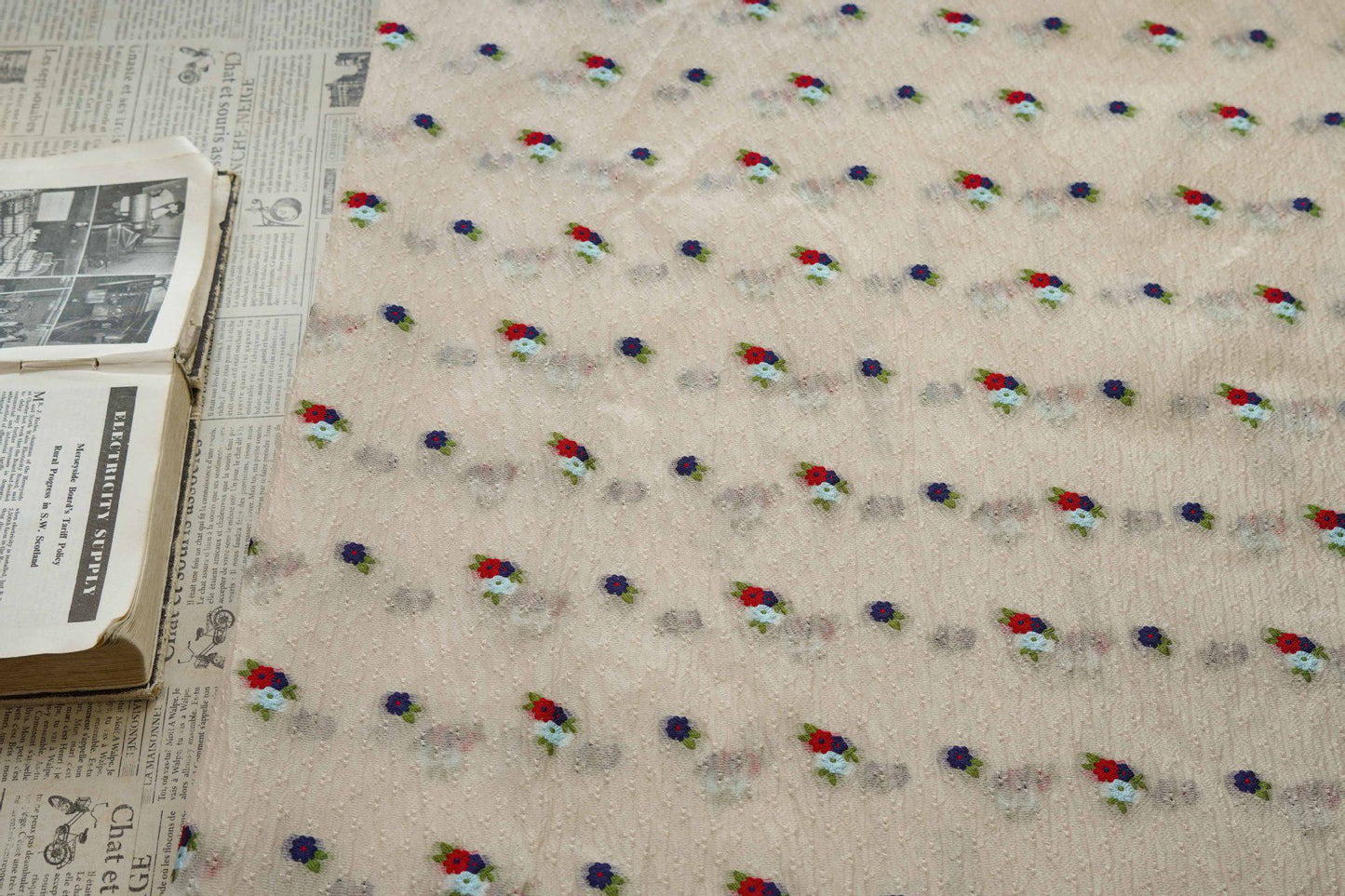Floral Embossed Jacquard Fabric: Sheer Three-Color Upholstery, Sewing - 53"W