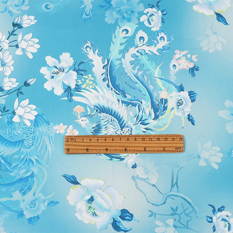 Phoenix Tea Silk Satin Fabric: 59"W Digital Print Drapery