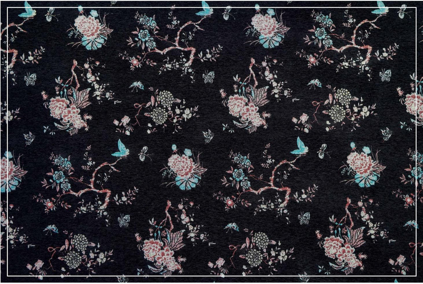Retro Floral Chenille Jacquard Upholstery Fabric - Gold Thread, 59" Wide