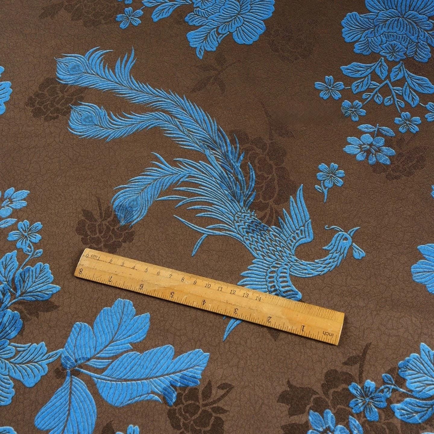 Tissu brocart de soie Phoenix & Peony : Jacquard Xiangyun marron pour Cheongsam et Hanfu