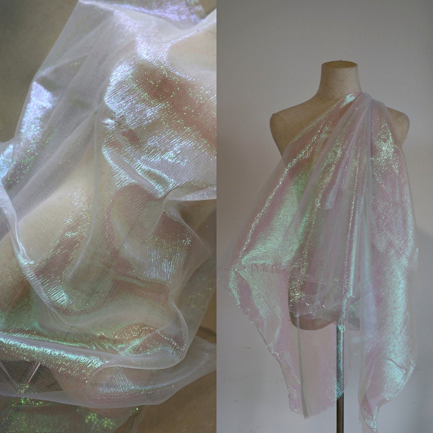 Laser Glitter Organza Mesh Fabric, Wrinkled Texture, 53"W