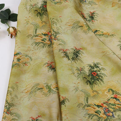 Lotus Lightweight Brocade Jacquard Fabric ��� Shiny Floral Material for Cheongsam & D