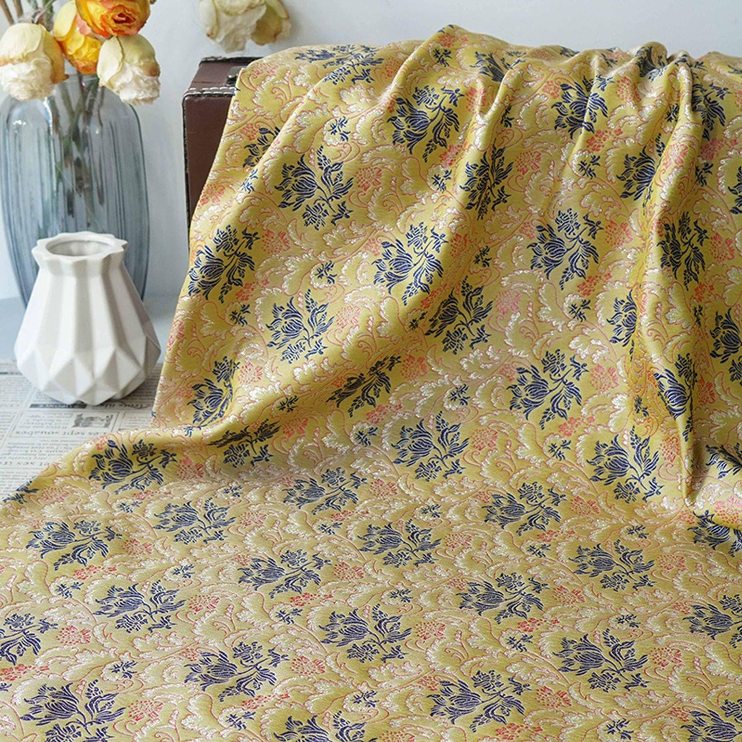 Gold Jacquard Floral Fabric: Upholstery, Costume, & DIY Sewing (By The Meter, 63"W )