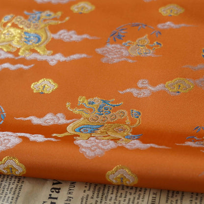 Gold Thread Brocade Fabric: Mongolian Tibetan Style, 60"W, By The Meter
