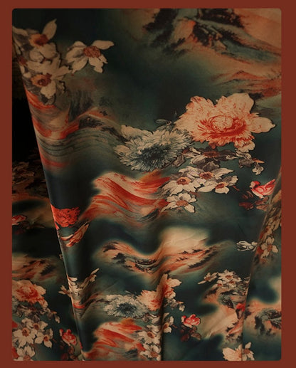 Floral Gambiered Canton Gauze Fabric: 59"W Chinese Satin