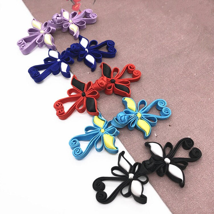 Boutons de cheongsam papillon en satin : attaches décoratives en forme de nœud (paire)