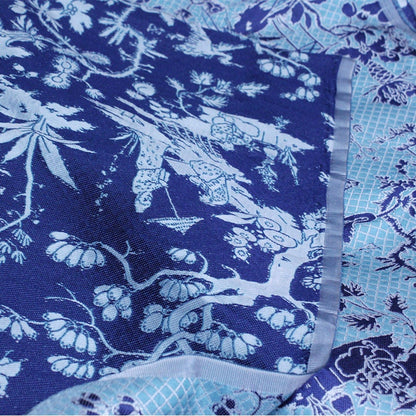 Reversible Jacquard Fabric: Ancient Painting Pattern, Blue Toile, 54"W - By The Yard