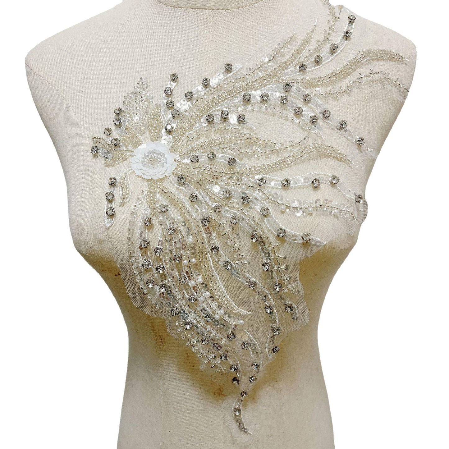 Embroidered Lace Trim: Light Ivory Bridal Wedding Veil with Sequins (By Pair)