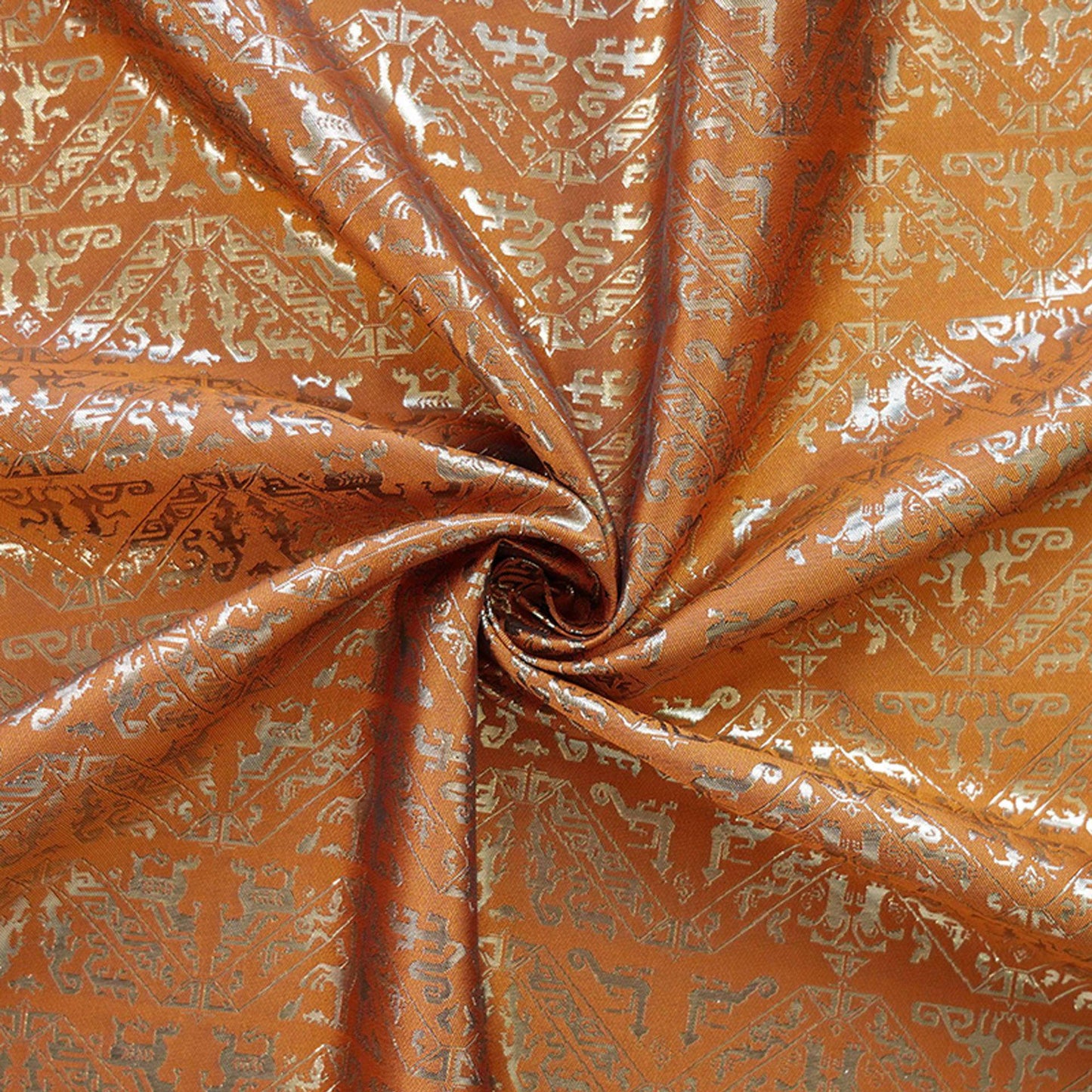 Gold Weaving Jacquard Fabric: Ethnic Upholstery, Sewing, Costume - 59"W