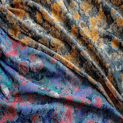 Autumn Floral Jacquard Fabric: Retro Palace Style, 62" Wide