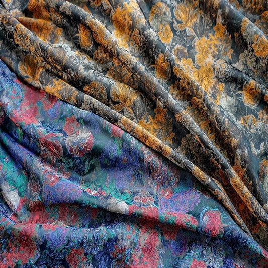 Autumn Floral Jacquard Fabric: Retro Palace Style, 62" Wide