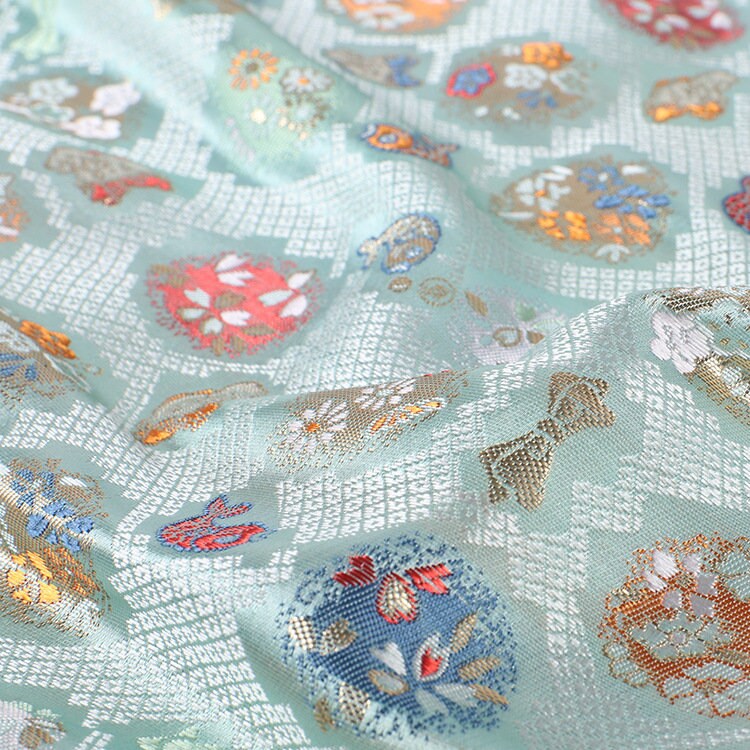 Japanese Lucky Fish Brocade Fabric: 59" Wide Silk Rayon Damask