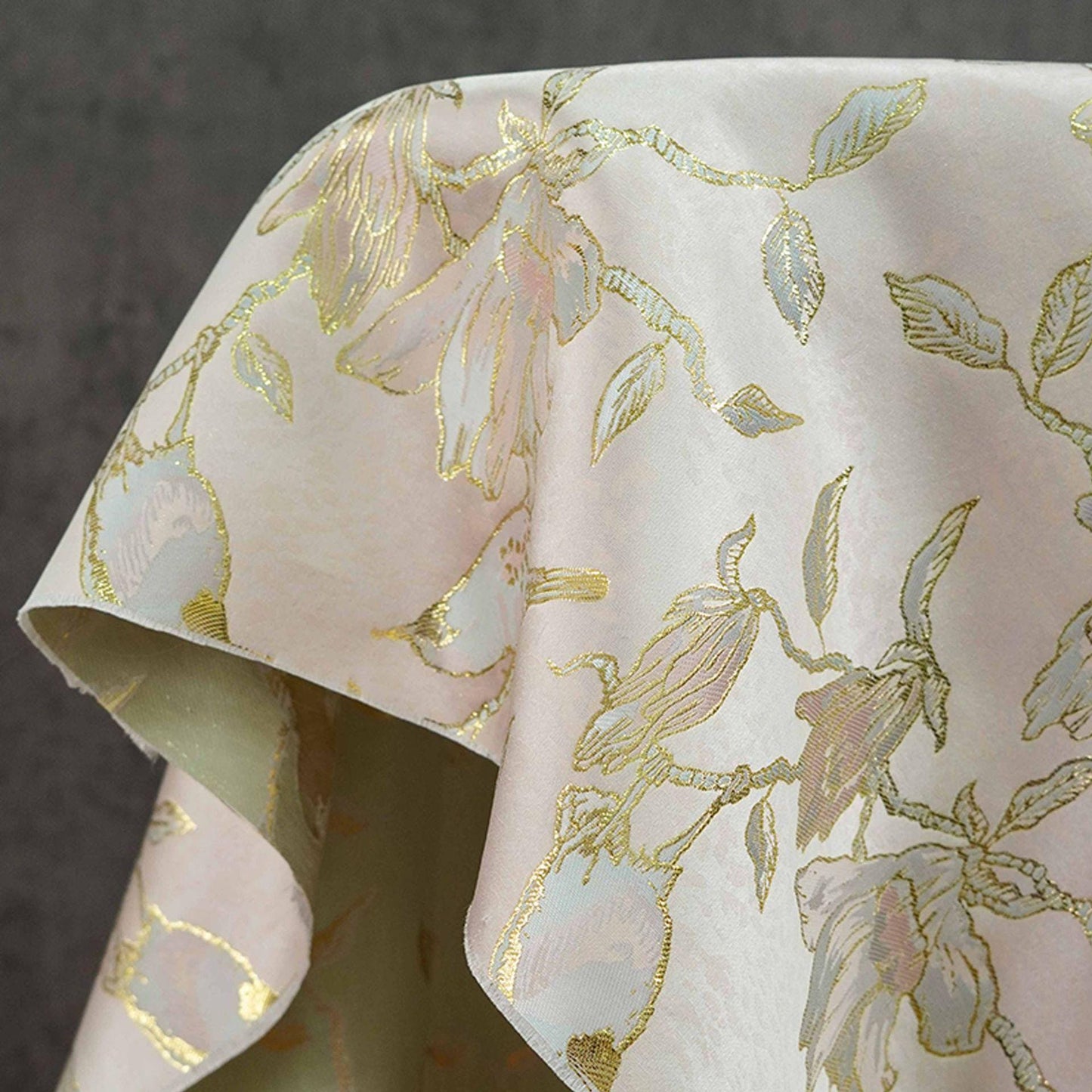 Floral Gold Jacquard Satin Fabric: Brocade Textile, Dressmaking & Upholstery (64" Wide, By The Meter)