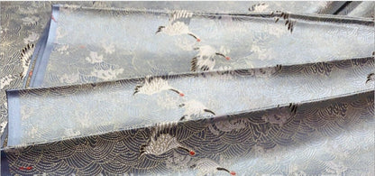 Crane Pattern Jacquard Brocade Fabric: Silk Rayon Blend