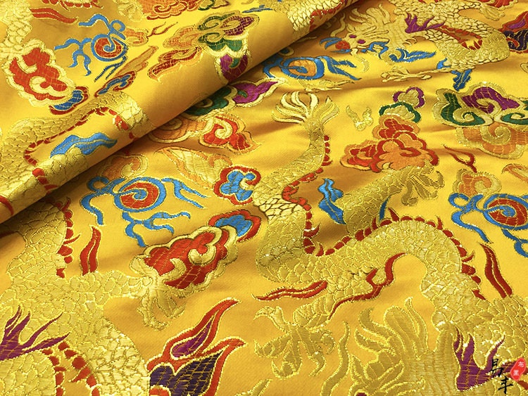 Chinese dragon robe, cheongsam, Tibetan robe, spinning Fabric, silk, satin, and brocade, 29"W