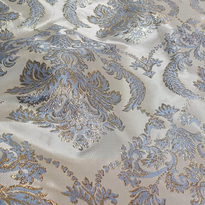 Blue & Gold Floral Jacquard Fabric | Shimmer Brocade (59" Wide)