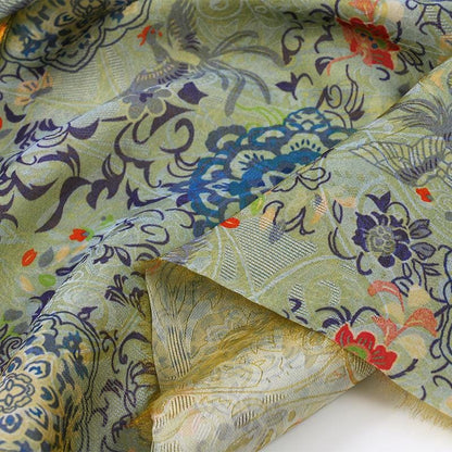 Teal Floral Brocade-Style Jacquard Fabric with Shimmer ��� Luxurious Rayon Blend Decorative Textil" Wide