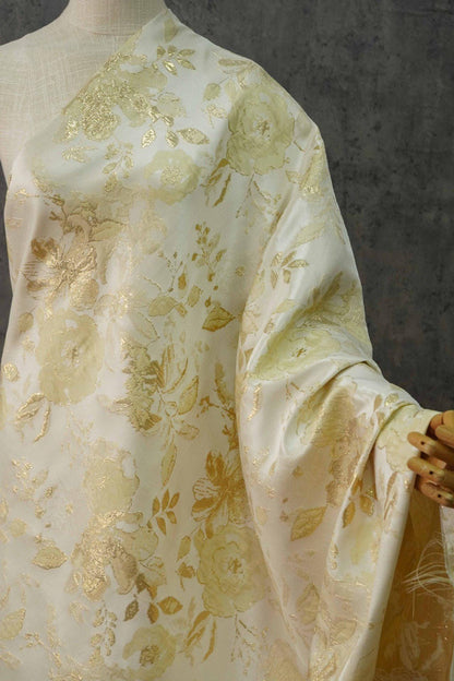 Gold Floral Jacquard Woven Fabric: Embossed Upholstery Sewing, 59" Wide