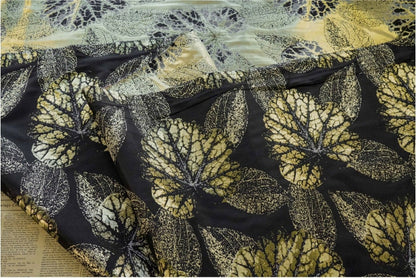 Gold Thread Jacquard Fabric: Blue Floral 3D Texture, 57" Wide By Meter