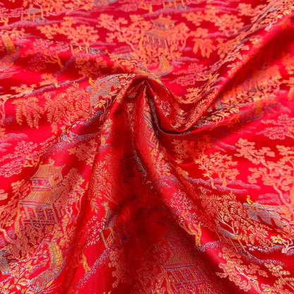 Ancient Chinese Brocade Fabric: 59"W Damask Pattern, Upholstery & Sewing