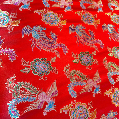 Tissu brocart phénix pivoine rouge : Décoration de costume porte-bonheur (largeur 59 pouces)