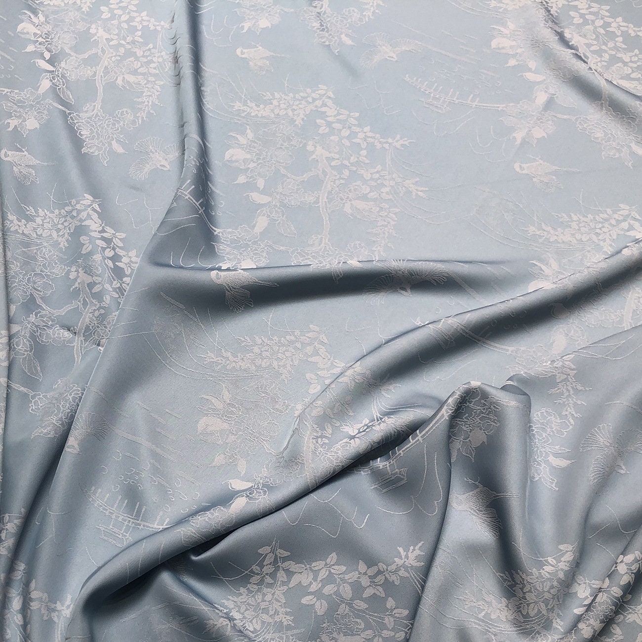 Bird Flower Jacquard Damask Fabric: Two-Sided Upholstery Material