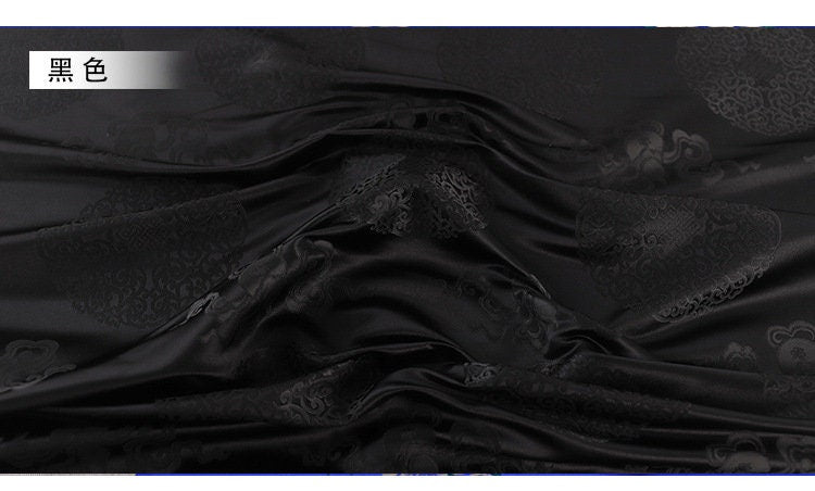 Tissu brocart bleu : Jacquard de rayonne de style sino-mongol (largeur : 75 cm)