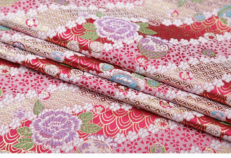 Tissu brocart de soie à motif de fleurs de cerisier : tissu de kimono japonais Kinran (largeur 29,5")
