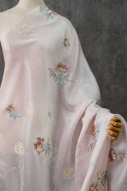 Embossed Flower Embroidery Organza Fabric: 59"W Silk Dress Material