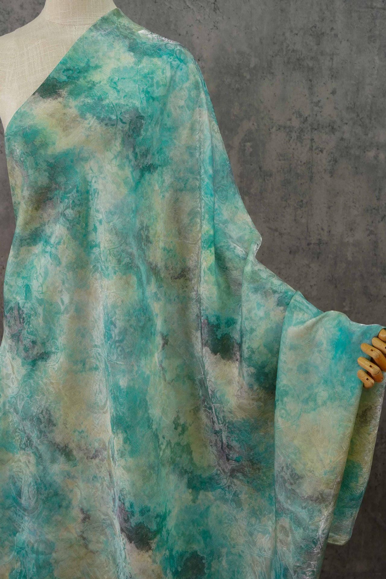 Tea Silk Satin Fabric: 53"W Oil Ink Print, Upholstery, Costume, Drapery