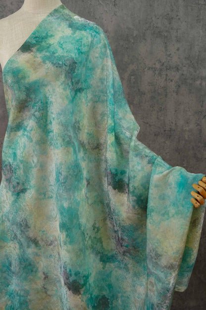 Tea Silk Satin Fabric: 53"W Oil Ink Print, Upholstery, Costume, Drapery