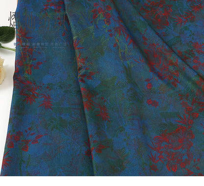 Blue Floral River Print Fabric, Viscose Nylon Blend, 59" Wide