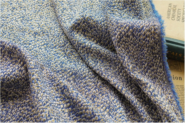 Metallic Damask Jacquard Fabric: 3D Fish Scale Texture, 53" Wide