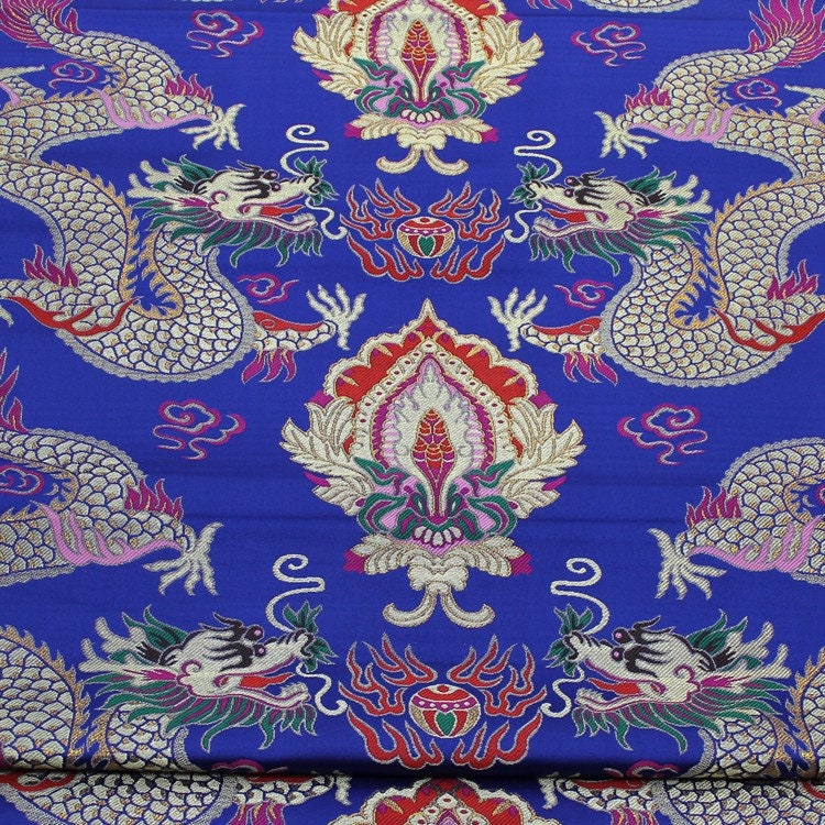 Blue Dragon Brocade Fabric: Chinese Robe Cheongsam Material (29"W)
