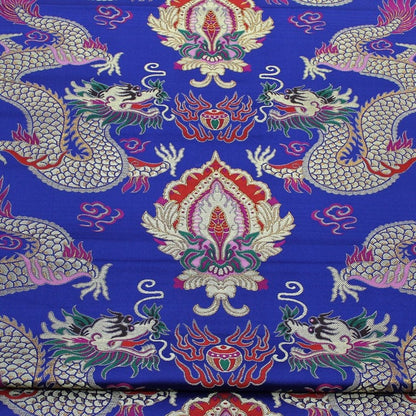 Blue Dragon Brocade Fabric: Chinese Robe Cheongsam Material (29"W)