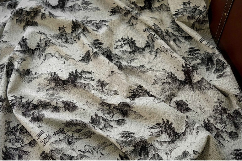 Tissu brocart jacquard à motifs floraux chinois, idéal pour la confection de vêtements et d'ameublement.