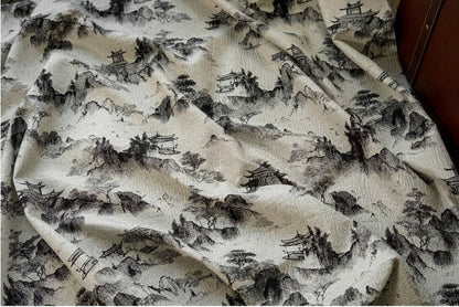 Tissu brocart jacquard à motifs floraux chinois, idéal pour la confection de vêtements et d'ameublement.