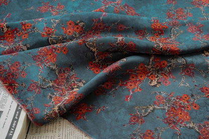 Tissu satin de soie « Thé aux fleurs de prunier » : ameublement et confection de costumes, 140 cm de large