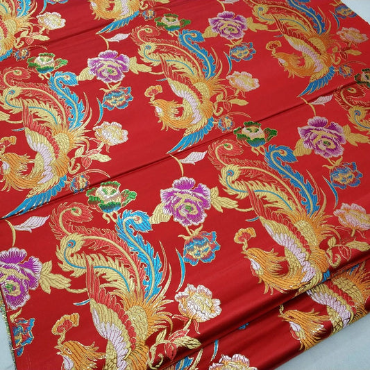 Golden Phoenix Brocade Fabric: Chinese Cheongsam Silk Jacquard (29" W)