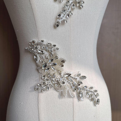 Embroidered Rhinestone Lace Trim: Bridal Wedding Dress Applique
