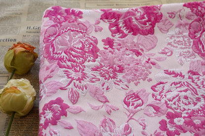 Reversible Jacquard Fabric, 3D Pink Floral Embossed Pattern, 59"W