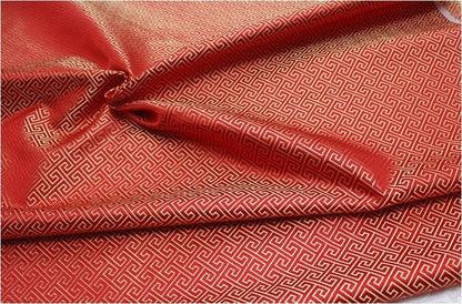 Chinese Brocade Fabric: Small Fret Pattern Silk Rayon Blend