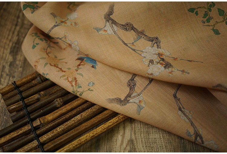 Floral Ramie Fabric: Samuume Pattern, 55" Wide - Sewing & Upholstery