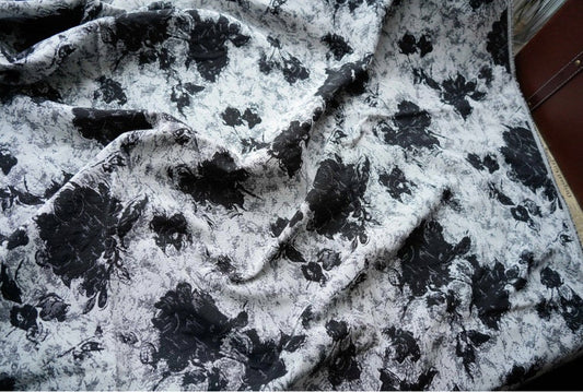 Black & White Floral Jacquard Fabric: 57"W Rayon Blend, Costume Decor