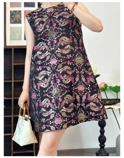 Tissu brocart de soie à motif phénix - 150 cm de large - Matériel de couture pour cheongsam