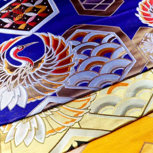 Crane Jacquard Satin Fabric: Birds Pattern, Costume Decor (by the meter)